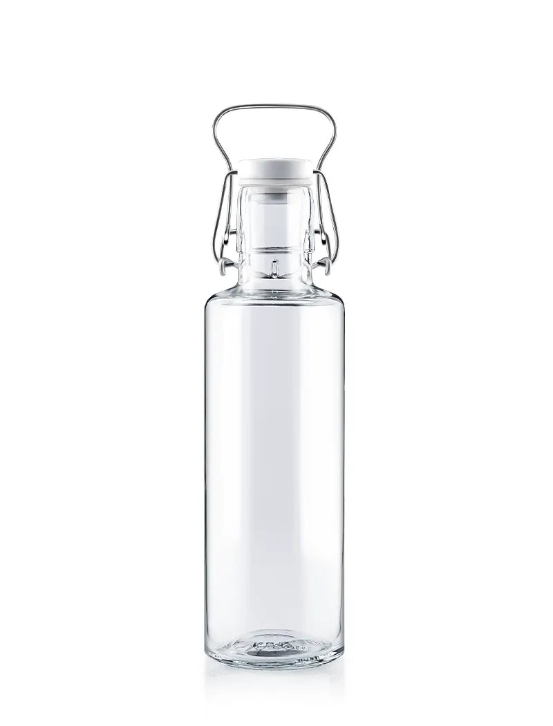 Trinkflasche / Wasserflasche aus Glas 600ml ohne Druck mit Tragegriff
